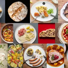 Vielfalt deutscher Gerichte: Von süßen Teilchen über deftige Eintöpfe bis zu Spargel und Braten.