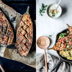 Gegrillte Auberginenhälften mit Sesam, ein köstliches Gericht, das Lust auf mehr macht. Perfekt für Ihre nächsten Rezepte mit Auberginen.