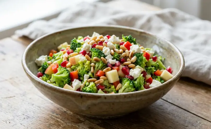 Brokkolisalat knackig zubereiten mit Apfel, Feta und mehr