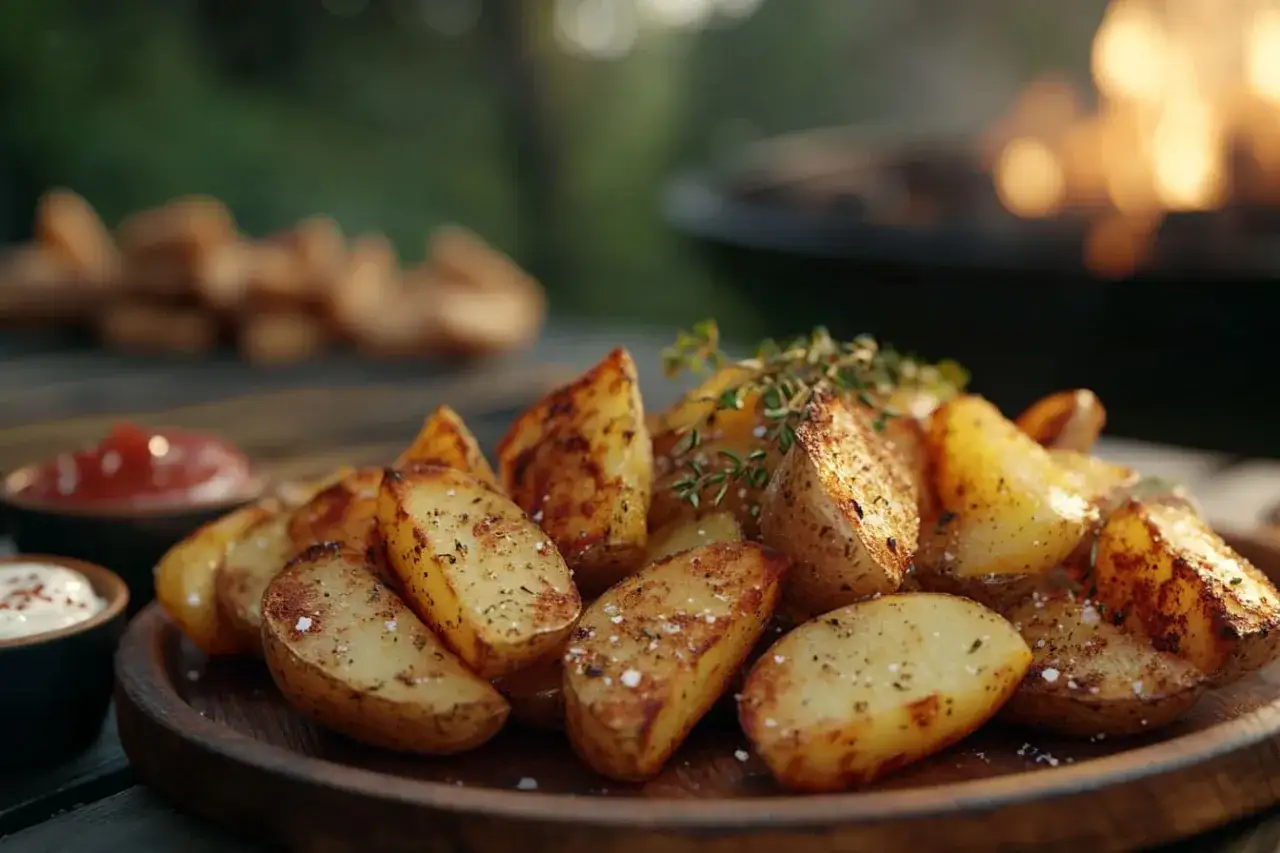 Knusprige Ofenkartoffeln mit Kräutern und Salz, perfekt für ein Grillfest. Ein einfaches Ofenkartoffeln Rezept für den Sommer.