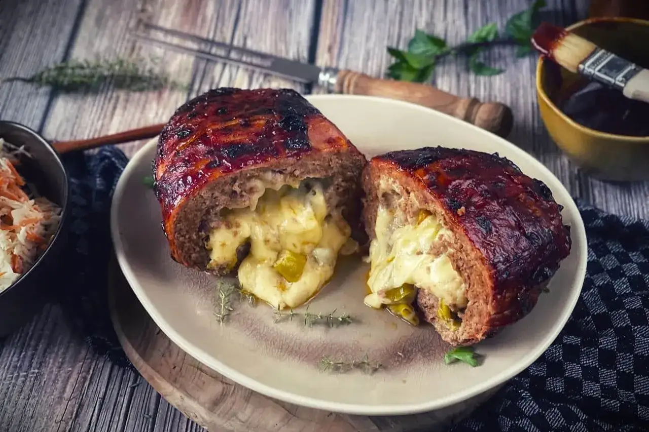 Herzhafter Hackbraten, umhüllt von knusprigem Bacon, mit geschmolzenem Käse gefüllt. Ein wahrer Genuss aus dem Bacon Bomb Backofen.
